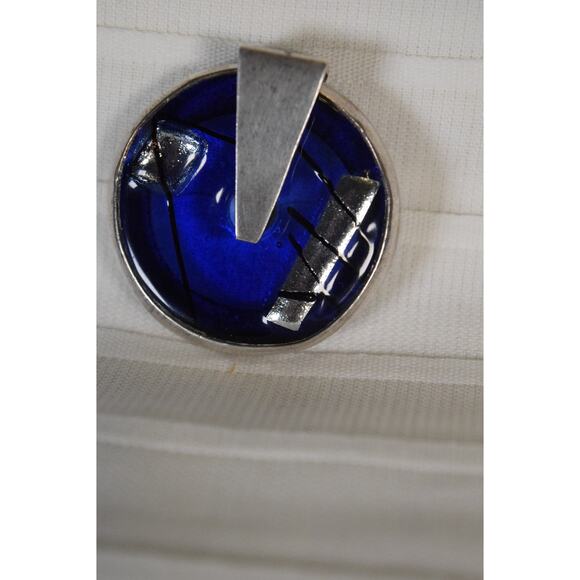 Vintage Sterling Silver & Cobalt Blue Dicroic Fused Glass Revolving Pendant 925 - Picture 2 of 7